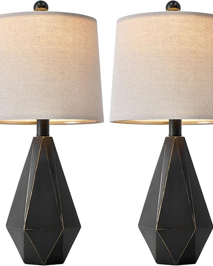 PoKat 20.25'' Table Lamps Set of 2, Bedside Lamp for nightstand, Small Farmhouse Lamps for Bedroom, Black Bedroom Lamps for Living Room, Nursery, Black - LeafyLoom
