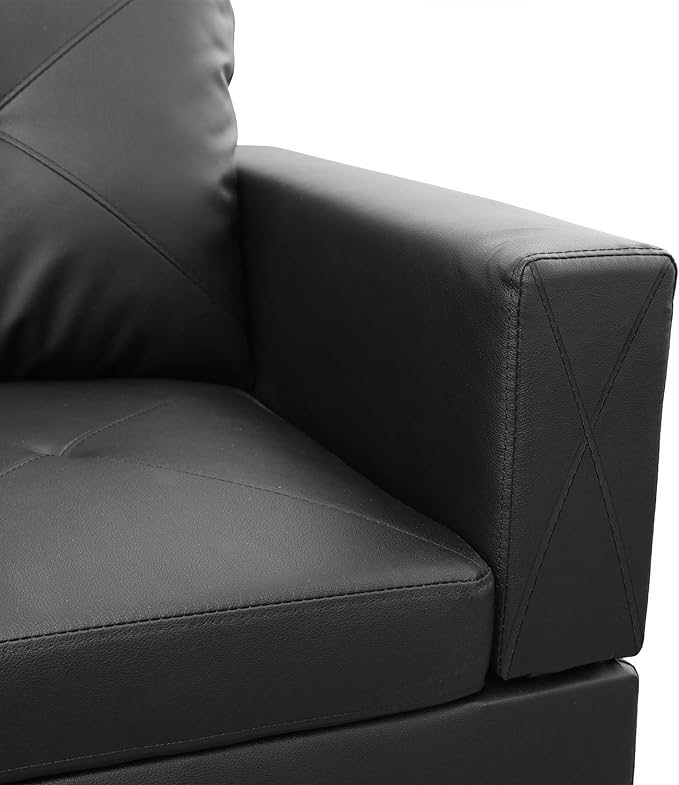L-Shaped Sectional Couches with 66.5'' Chaise Lounge & Storage Ottoman Modular Room Sofas for Home Office Apartment, Large Living Furniture, 97'' Left Hand Facing, Black Faux Leather - LeafyLoom