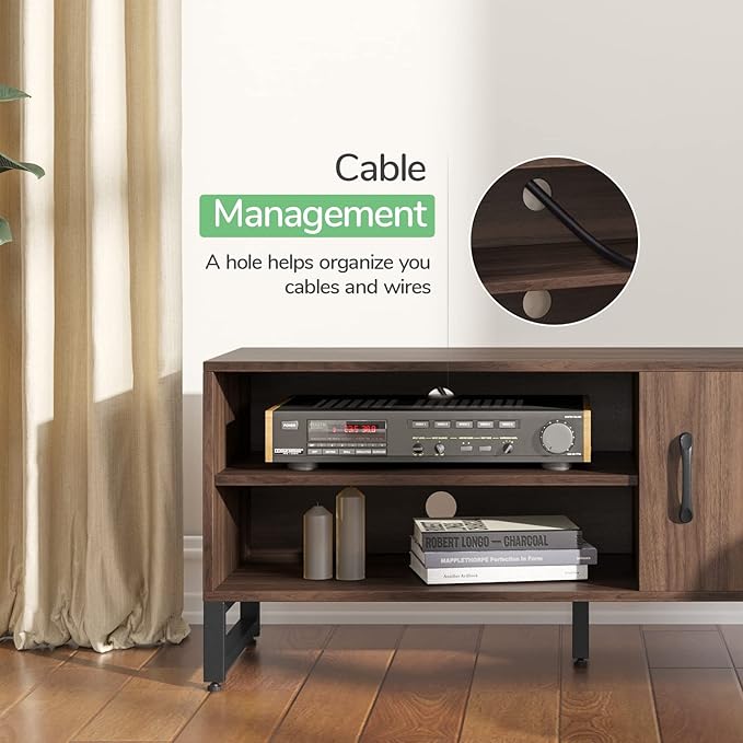 Novilla Media Console, TV Stand for TV's up to 50" Flat Screen Living Room Storage Cabinet Doors and Shelves Entertainment Center, 43 Inches, Walnut - LeafyLoom