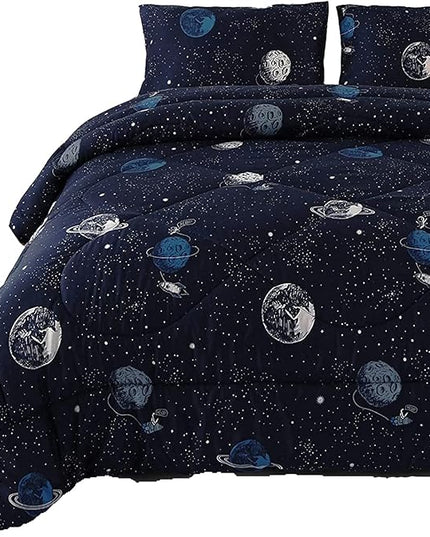 ENJOHOS Space Bedding Comforter Set Full Size for College Boy, 3 Pieces Galaxy Summer Bedding Full, Lightweight Soft Microfiber Universe Blanket Comforter, Dark Blue Comforter for Kid - LeafyLoom
