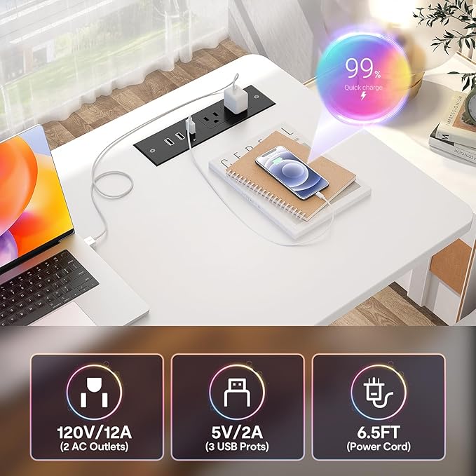 Height Adjustable Standing Desk with Power Outlets, 47" Manual Stand Up Desk with Storage Shelves Small Mobile Rolling Computer Desk Portable Laptop Table with Wheels for Home Office, White - LeafyLoom