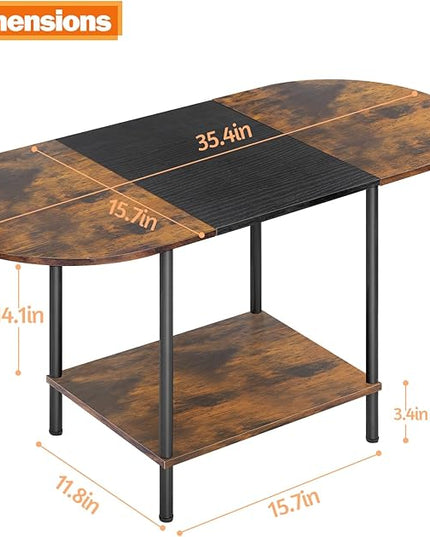 Coffee Tables for Living Room,2-Tier Small Coffee Table Farmhouse Oval Center Table with Storage Shelf and Wood Tabletop,for Small Space,Home Office,Black & Brown - LeafyLoom