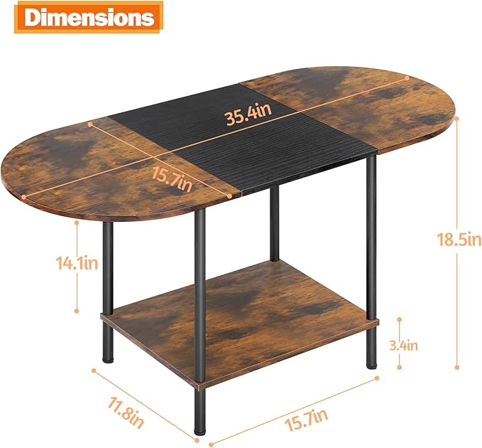Coffee Tables for Living Room,2-Tier Small Coffee Table Farmhouse Oval Center Table with Storage Shelf and Wood Tabletop,for Small Space,Home Office,Black & Brown - LeafyLoom