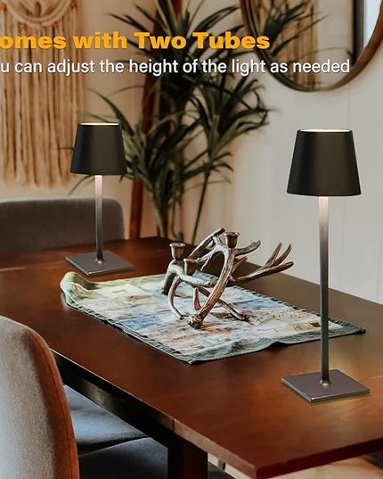 Cordless Table Lamps, 3 Colors Stepless Dimming, 5000mAh Rechargeable Battery LED Desk Lamp for Bedroom/Couple Dinner/Desk/Cafe/Dining Room/Terrace (Black) - LeafyLoom