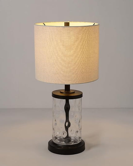 Globe Electric 61000044 20" Fillable Watered Glass Table Lamp, Oil-Rubbed Bronze Base, Beige Linen Shade, Black Cord, On/Off Rotary Switch - LeafyLoom