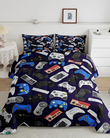 Erosebridal Teens Gamer Comforter Set Twin Size, Modern Game Down Comforter for Kids Boys Children, Video Game Bedding Set,Player Gaming Gamepad Joystick Soft Quilt Set Room Decor - LeafyLoom