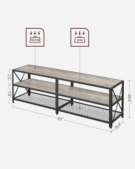 VASAGLE TV Stand, TV Console for TVs Up to 70 Inches, TV Table, 63 Inches Width, TV Cabinet with Storage Shelves, Steel Frame, for Living Room, Bedroom, Greige and Black ULTV095B02 - LeafyLoom