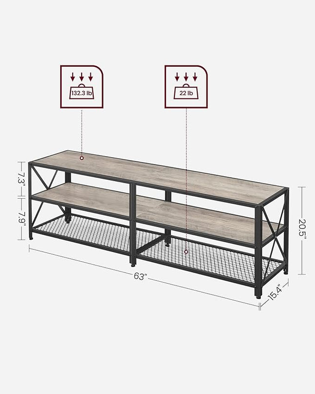 VASAGLE TV Stand, TV Console for TVs Up to 70 Inches, TV Table, 63 Inches Width, TV Cabinet with Storage Shelves, Steel Frame, for Living Room, Bedroom, Greige and Black ULTV095B02 - LeafyLoom
