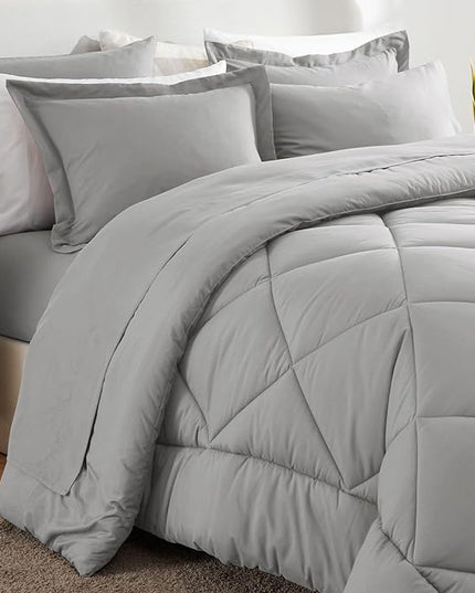 CozyLux Twin Bed in a Bag Comforter Set with Sheets 5-Pieces for Girls and Boys Light Grey All Season Bedding Sets with Comforter, Pillow Sham, Flat Sheet, Fitted Sheet and Pillowcase - LeafyLoom