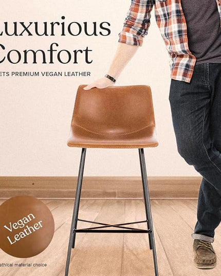 Poly and Bark Counter Stool 24 inches - Counter Height Bar Stools Set of 3 - Sturdy Kitchen Stools with Backs - Comfortable Bar Chair - Modern Countertop-High Chairs, Kitchen Island Barstools – Tan - LeafyLoom