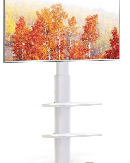 FITUEYES TV Stand for 32 39 40 43 49 50 55 60 65 70 Inch TVs Tall Floor TV Stands with Sturdy Wood Base Universal Corner Stand for Flat Panel Screen TVs Height Adjustable Shelves White… - LeafyLoom