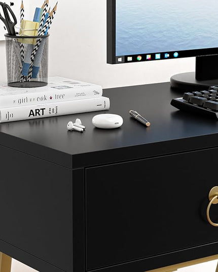 Anmytek Home Office Desk Black Writing Desk with 2 Drawers Modern & Simple Makeup Vanity Study Table Small Computer Desk, D0007 - LeafyLoom