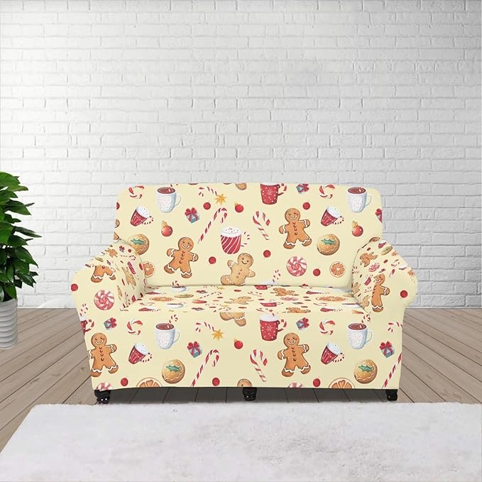 FKELYI Cute Christmas Sofa Couch Cover with Elastic Bottom Stretch Furniture Protector for Indoor Easy Going Stretch Sofa Slipcovers M FKELYI