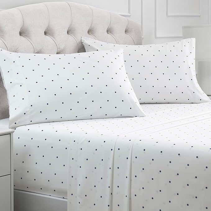 Mellanni California King Sheets Set - 4 PC Iconic Collection Bedding Sheets & Pillowcases - Hotel Luxury, Extra Soft, Cooling Bed Sheets - Deep Pocket up to 16 inch (Cal King, Polka Dot Navy) - LeafyLoom
