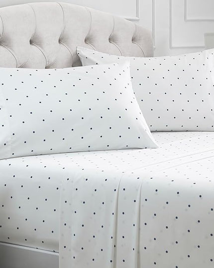 Mellanni King Sheets Set - 4 PC Iconic Collection Bedding Sheets & Pillowcases - Hotel Luxury, Extra Soft, Cooling Bed Sheets - Deep Pocket up to 16 inch (King, Polka Dot Navy) - LeafyLoom