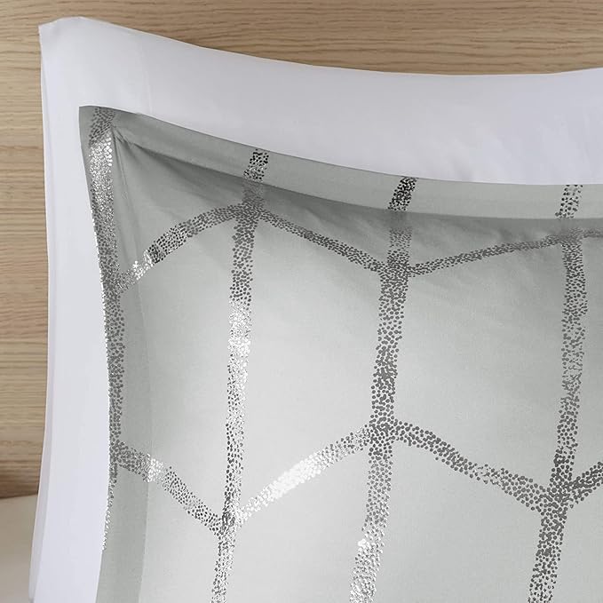 Intelligent Design Raina King / Cal King Comforter Set, Soft Microfiber Comforter Set King, Modern Geometric Metallic Bed Set, 5 Pieces College Bedding Comforter Set with 2 Shams, 2 Toss Pillows Grey - LeafyLoom