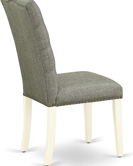 East West Furniture HBEL3-LWH-07 Hartland 3 Piece Modern Dining Set Contains a Round Wooden Table with Pedestal and 2 Gray Linen Fabric Upholstered Parson Chairs, 42x42 Inch - LeafyLoom