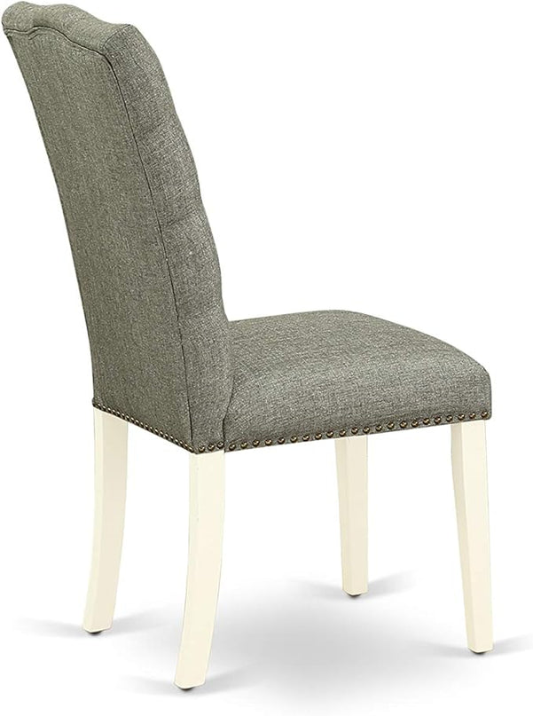 East West Furniture HBEL3-LWH-07 Hartland 3 Piece Modern Dining Set Contains a Round Wooden Table with Pedestal and 2 Gray Linen Fabric Upholstered Parson Chairs, 42x42 Inch - LeafyLoom