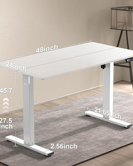 48 * 24 Inches Electric Standing Desk, Adjustable Height Sit Stand Up Desk with 3 Memory Presets, Motorized Home Office Computer Gaming Workstation Desk, White - LeafyLoom
