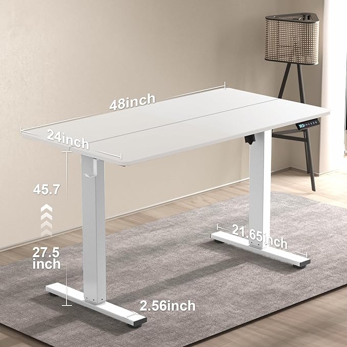 48 * 24 Inches Electric Standing Desk, Adjustable Height Sit Stand Up Desk with 3 Memory Presets, Motorized Home Office Computer Gaming Workstation Desk, White - LeafyLoom