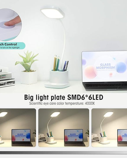 Desk Lamp, LED Desk Lamp for Home Office, Dimmable Desk Light Lamp for Office Reading, Battery Operated Tall Desk Lamp with USB Powered, Desklamp' with 360° Flexible Adjustable, Desktop Lamp Light - LeafyLoom