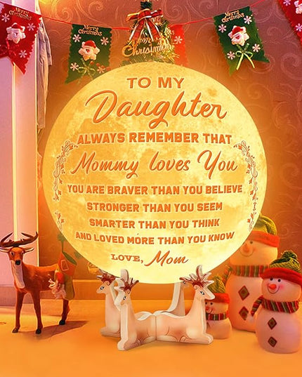 Engraved 3D Moon Lamp Christmas Gifts for Daughter, to My Daughter from Mom, Personalized 5.9 Inch 3D Printing Moon Light for Daughter Birthdays Graduation Gifts - LeafyLoom