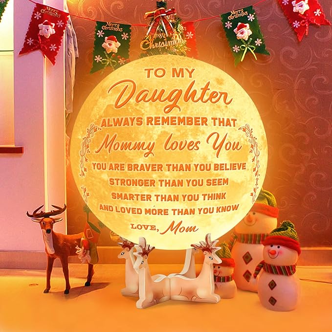 Engraved 3D Moon Lamp Christmas Gifts for Daughter, to My Daughter from Mom, Personalized 5.9 Inch 3D Printing Moon Light for Daughter Birthdays Graduation Gifts - LeafyLoom