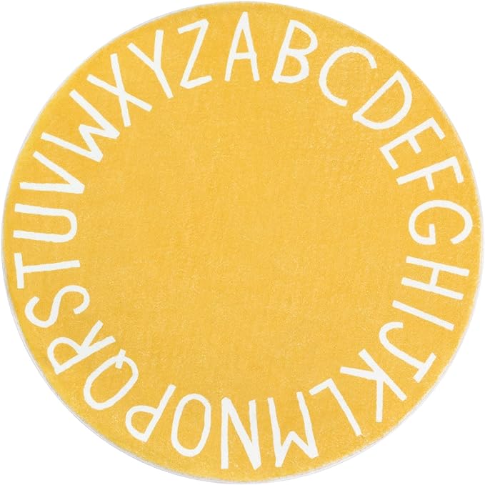 Topotdor Round Kids Play Rug Alphabet Nursery Area Rug Extra Large Soft Crawling Play Mat for Children Toddlers Bedroom (47 inch, Yellow) - LeafyLoom