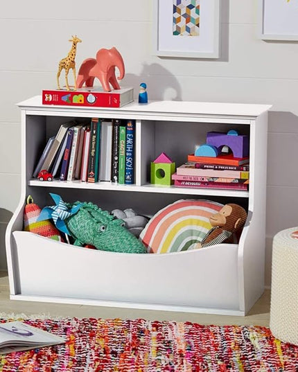 Amazon Basics Children's Multi-Functional 3 Shelf Bookcase and Toy Storage Bin, White, 14.84" D x 31.25" W x 24.56" H - LeafyLoom