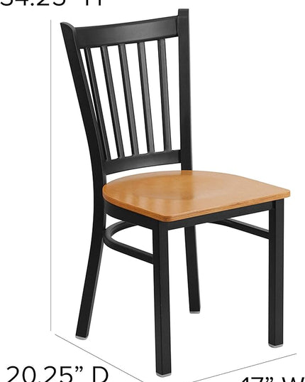 Flash Furniture HERCULES Series Black Vertical Back Metal Restaurant Chair - Natural Wood Seat - LeafyLoom