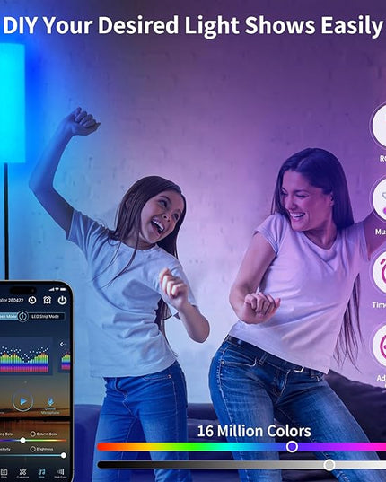 Frideko 2 Pack Smart RGB LED Floor Lamp with App and Remote Control, 16 Million Colors Modern Standing lamp, Stepless Dimmable Corner Floor Light with Timer Setting, Tall Floor Lamps for Living Room - LeafyLoom