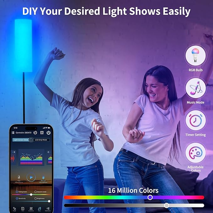 Frideko 2 Pack Smart RGB LED Floor Lamp with App and Remote Control, 16 Million Colors Modern Standing lamp, Stepless Dimmable Corner Floor Light with Timer Setting, Tall Floor Lamps for Living Room - LeafyLoom