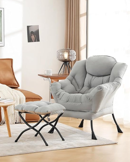 Cozy Lazy Chair and Ottoman, Large Contemporary Accent Lounge Chair Set, Leisure Upholstered Reading Armchair for Bedroom, Living Room, Dorm Rooms, Office - LeafyLoom