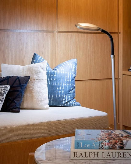 Brightech Litespan Titanium Silver LED Floor Reading Lamp, Energy Efficient, Adjustable Standing, 850-950 Lumens, 12W, 3-Year Warranty - LeafyLoom