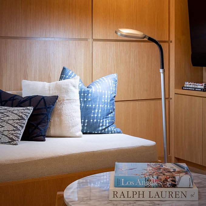 Brightech Litespan Titanium Silver LED Floor Reading Lamp, Energy Efficient, Adjustable Standing, 850-950 Lumens, 12W, 3-Year Warranty - LeafyLoom