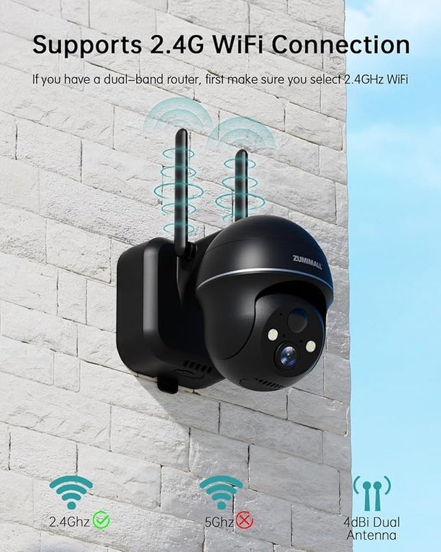 ZUMIMALL Security Cameras Wireless Outdoor - 2 Packs, 2.4G WiFi Battery Powered Cameras for Home Security, 360° View, Spotlight & Siren/PIR Detection/3MP Color Night Vision/2-Way Talk/IP66/Cloud ZUMIMALL