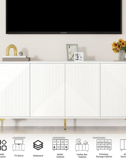 Wakefit Sideboard Buffet Cabinet with Storage, 63'' Wide 30'' Tall, 4 Door, Adjustable Shelves, Wood Credenza Storage Cabinet, Coffee Bar Console Table for Kitchen, Living Dining Room - LeafyLoom