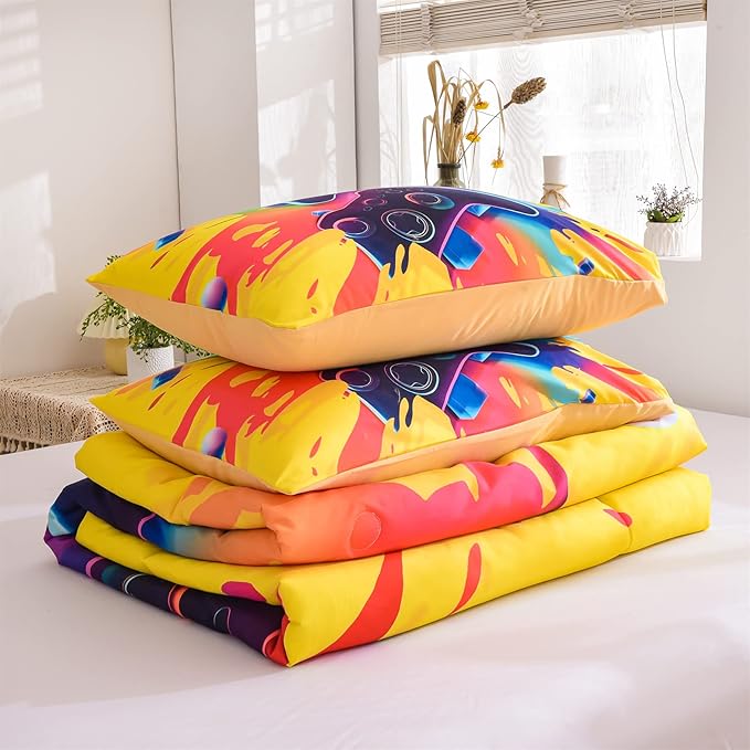 Aimuan Gamer Gaming Bedding Sets 3D Gamepad Comforter Sets for Boys Games Console Action Buttons Novelty Colorful Game Controller Modern Room Decor Home Quilt Set (Queen, Yellow) - LeafyLoom
