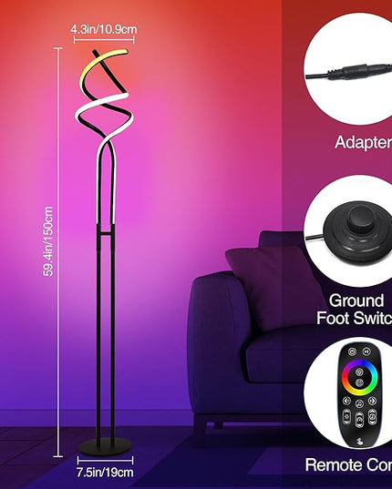 Modern RGB Spiral Floor Lamp, Dimmable LED Floor Lamp with RGBW, Ultra Bright, Standing Tall Lamp with Remote Reading Floor Lamp for Living Room Bedroom Office - LeafyLoom