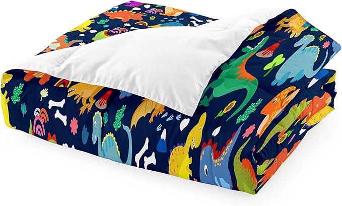 Dinosaur Comforter Set Twin - Cartoon Dinosaur Twin Bedding Set for Boys Kids Twin Size Comforter Set for Boys Soft Breathable Blue Dino Quilt Kids Bedding Set, 1 Comforter 1 Pillowcase - LeafyLoom