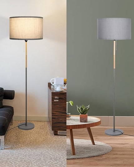 Modern Floor Lamp for Living Room Traditional Farmhouse Floor Lamps Mid-Century Pole Lamp with Linen Lamp Shade, Standing Tall Floor Lamps for Bedrooms and Office (Grey) - LeafyLoom