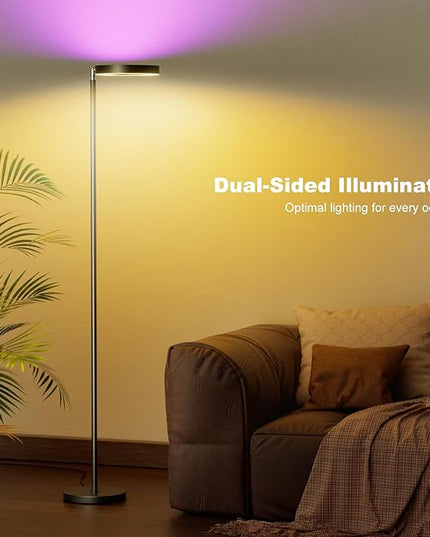 Dual-Sided RGBCW Floor Lamp, 42W 2800LM Bright Dimmable LED Standing Lamp with Remote Control, 350° Rotatable Head, Modern Color Changing Tall Lamps for Living Room Bedroom Studio Office Gaming Garage - LeafyLoom