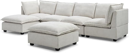 Free Combination Extra Wide Convertible Modular Sectional Sofa with Movable Ottoman Sets,6 Seater Oversized Reversible Corner Couch with Thicked Cushion & Detackable Backrest for Living Room - LeafyLoom