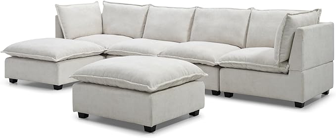 Free Combination Extra Wide Convertible Modular Sectional Sofa with Movable Ottoman Sets,6 Seater Oversized Reversible Corner Couch with Thicked Cushion & Detackable Backrest for Living Room - LeafyLoom