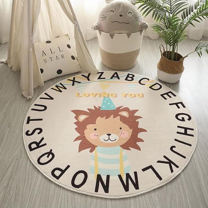 ABC Round Rug for Kids Warm and Soft Alphabet Nursery Animal Area Rugs Fun Rugs for Play Rooms Non-Slip Mats Crawling Mats Decorative Rugs for Bedrooms Living Rooms (Hedgehogs, 31in) - LeafyLoom