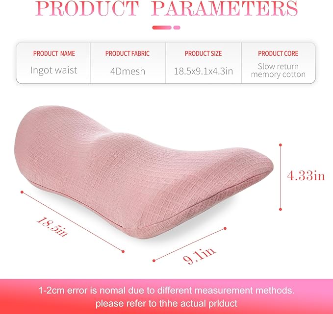 Lumbar Support Pillow - Memory Foam for Low Back Pain Relief, Ergonomic Streamline Car Seat, Office Chair, Recliner and Bed (pink) - LeafyLoom