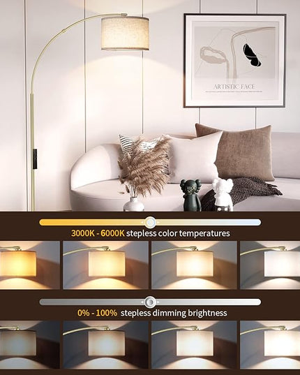 SUNMORY Arc Floor Lamp with Remote,Modern Floor Lamp with Stepless Dimmable Bulb,75″Height Tall Lamp for Living Room with Hanging Drum Shade and Weighted Base.Mid Century Standing Lamp for Bedroom. - LeafyLoom