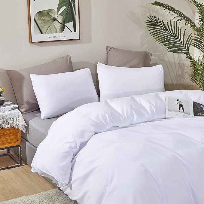 White Comforter Queen White Bedding Comforter Set Full True White Bed Set Soft Durable Solid Bright White Breathable Comforter Set Women Durable Lightweight Plain White Comforter Queen - LeafyLoom