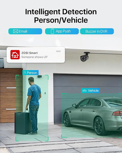 ZOSI 3K Lite Security Camera System with AI Human Vehicle Detection,H.265+ 8CH HD TVI Video DVR Recorder with 4X HD 1920TVL 1080P Indoor Outdoor Weatherproof CCTV Cameras,Remote Access,1TB Hard Drive ZOSI