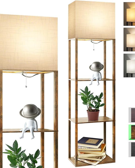RUNTOP Plus Floor Lamp with Shelves, Modern Shelf Floor Lamp with 15W 3CCT LED Bulb and Memory Function, Wide Shelf Lamp for Display Storage, Standing Lamps for Living Room, Bedroom, Office, Corner - LeafyLoom